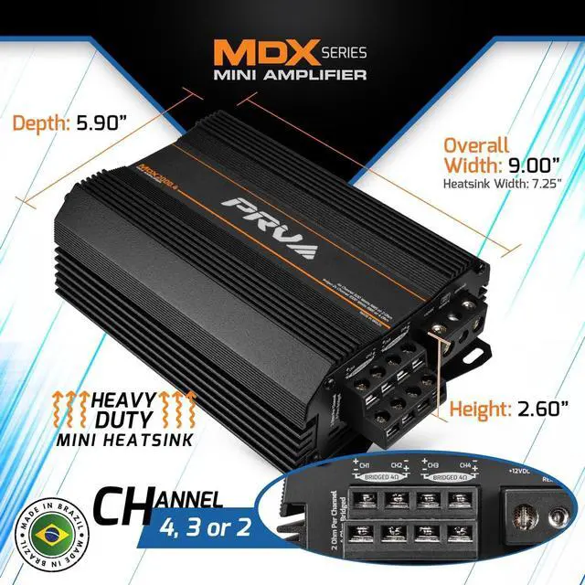 Alt view image 3 of 4 - MDX2000.4 2 Ohm Mini 4 Channel Car Audio Amplifier 4 x 500 Watts RMS at 2 Ohm - 2000 Watt 12 Volts Bridgeable Amp for Powersports, Motorcycles, ATV, for High Power Stereo Speaker Systems