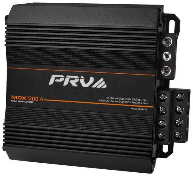 Main image of MDX1200.4 2 Ohm Mini 4 Channel Car Audio Amplifier 4 x 300 Watts RMS at 2 Ohm - 1200 Watt 12 Volts Bridgeable Amp for Powersports, Motorcycles, ATV, for High Power Stereo Speaker Systems
