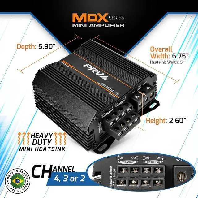 Alt view image 3 of 3 - MDX1200.4 2 Ohm Mini 4 Channel Car Audio Amplifier 4 x 300 Watts RMS at 2 Ohm - 1200 Watt 12 Volts Bridgeable Amp for Powersports, Motorcycles, ATV, for High Power Stereo Speaker Systems