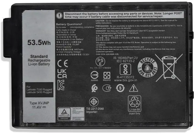 Main image of 53.5Wh XVJNP Laptop Battery Replacement for Dell Latitude 5430 Rugged Latitude 7330 Rugged Series 6JRCP 06JRCP M0TN3 0M0TN3 KD1CT 451-BCWQ 11.4V