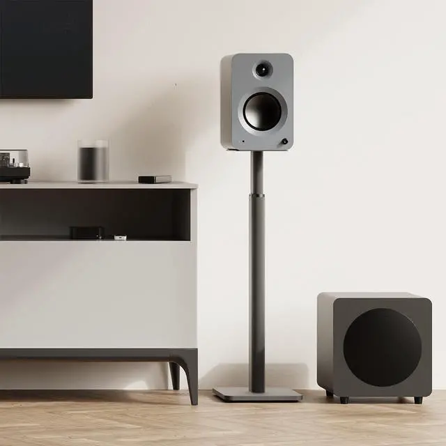 Alt view image 2 of 4 - SPH Universal Height Adjustable Floor Speaker Stands for Bookshelf Speakers up to 30 lb (13.6 kg) | 24-42 Height Adjustment | Internal Cable Management | Pair | Black