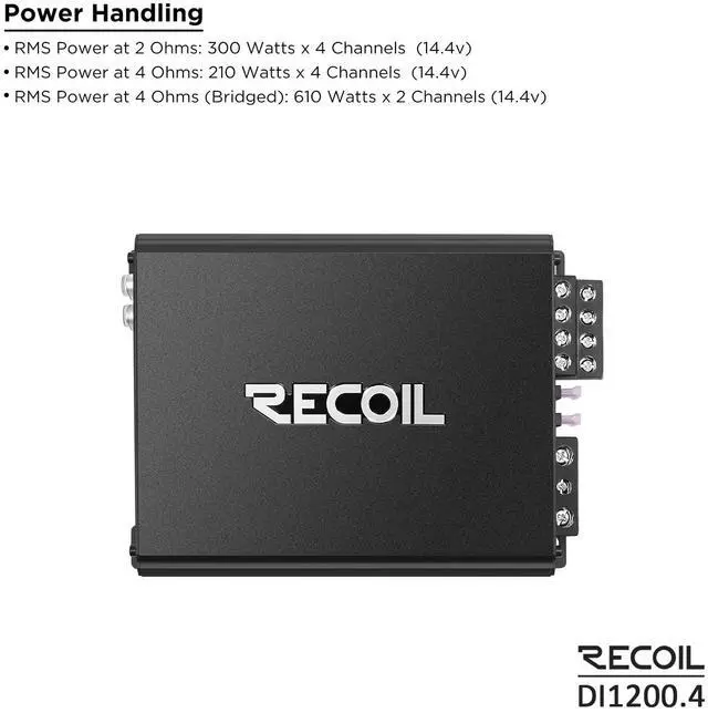 Alt view image 3 of 4 - DI1200-4 Full-Range Class-D 4-Channel Car Audio Amplifier, 2,400 Watts, 2-4 Ohm Stable, MOSFET Power Supply, Bridgeable