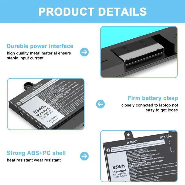 Alt view image 3 of 4 - RCVVT Laptop Battery Compatible with Dell Precision 7770 7670 7780 7680 Mobile Workstation Notebook Series X9FTM 05JMD8 5JMD8 0965V4 965V4 X26RT 0X26RT P114F P114F001 P114F002 P115F 11.55V 83Wh