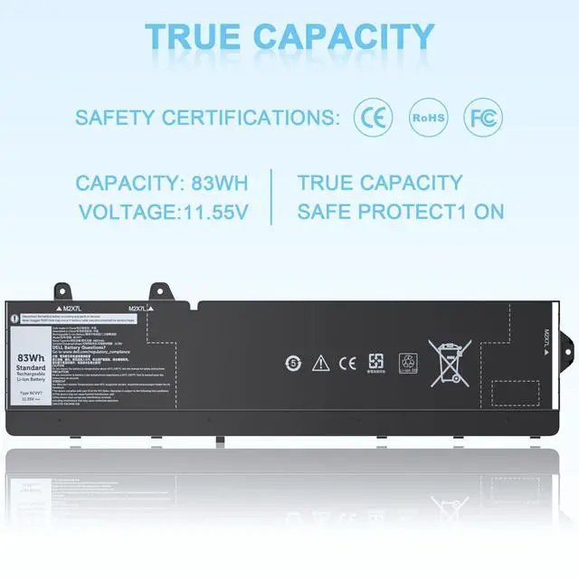 Alt view image 4 of 4 - RCVVT Laptop Battery Compatible with Dell Precision 7770 7670 7780 7680 Mobile Workstation Notebook Series X9FTM 05JMD8 5JMD8 0965V4 965V4 X26RT 0X26RT P114F P114F001 P114F002 P115F 11.55V 83Wh