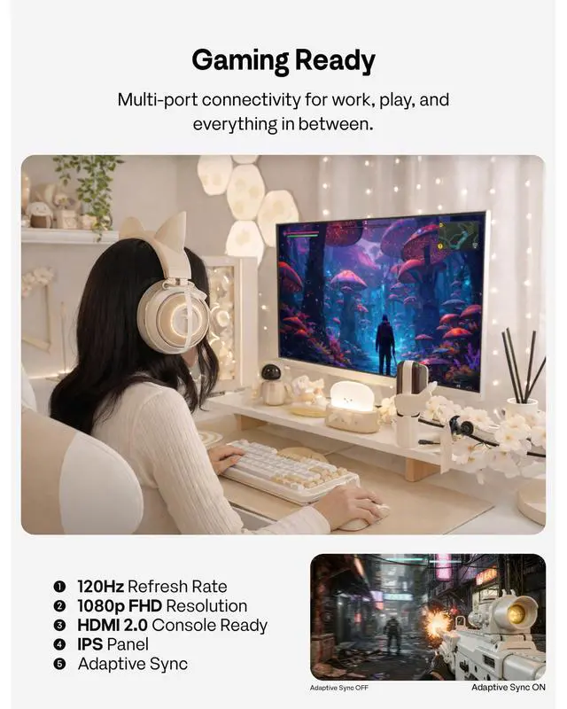 Alt view image 6 of 6 - PX246 Wave Beige 24 inch 120Hz Refresh Rate FHD 1080p Resolution IPS Panel 4ms GTG Response Time Gaming Monitor with Adaptive Sync