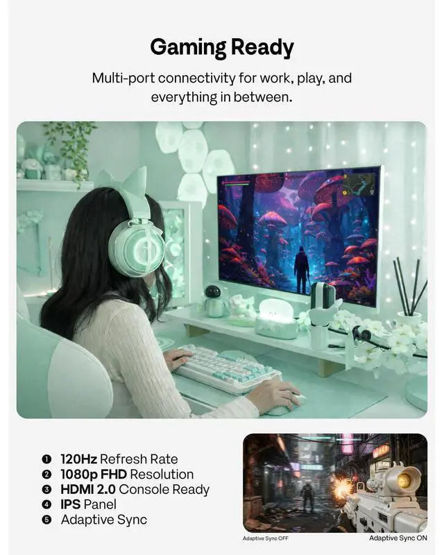 Alt view image 6 of 6 - PX246 Wave Mint Green 24 inch 120Hz Refresh Rate FHD 1080p Resolution IPS Panel 4ms GTG Response Time Gaming Monitor with Adaptive Sync