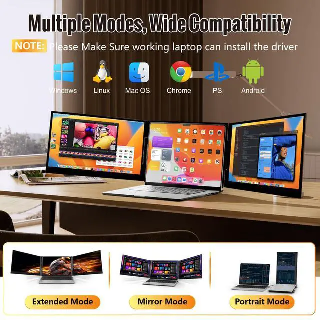 Alt view image 3 of 6 - 2026 New One Cable Connection Laptop Screen Extender Monitor Portable, Ultra Thin 15.6" 1080P FHD Triple Screen,Fit for 13-17" Laptop, Plug & Play Compatiable with Win/Mac/Chrome/Android