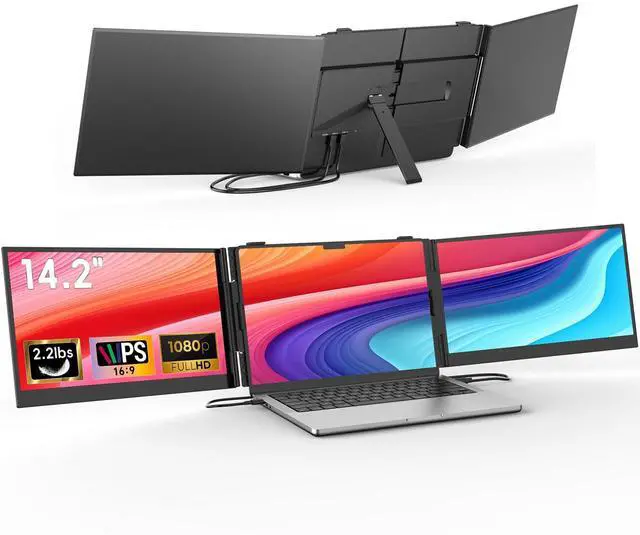 Main image of 14.2" Triple Laptop Screen Extender, Ultra-Thin FHD 1080P IPS Portable Monitor for Laptop, Aluminum Alloy Tri-Screen Travel Monitor, Plug & Play for Windows/Mac/Chrome, Fits 13"-17.3" Laptops