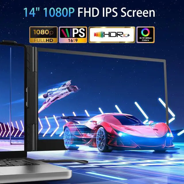 Alt view image 2 of 6 - 14.2" Triple Laptop Screen Extender, Ultra-Thin FHD 1080P IPS Portable Monitor for Laptop, Aluminum Alloy Tri-Screen Travel Monitor, Plug & Play for Windows/Mac/Chrome, Fits 13"-17.3" Laptops