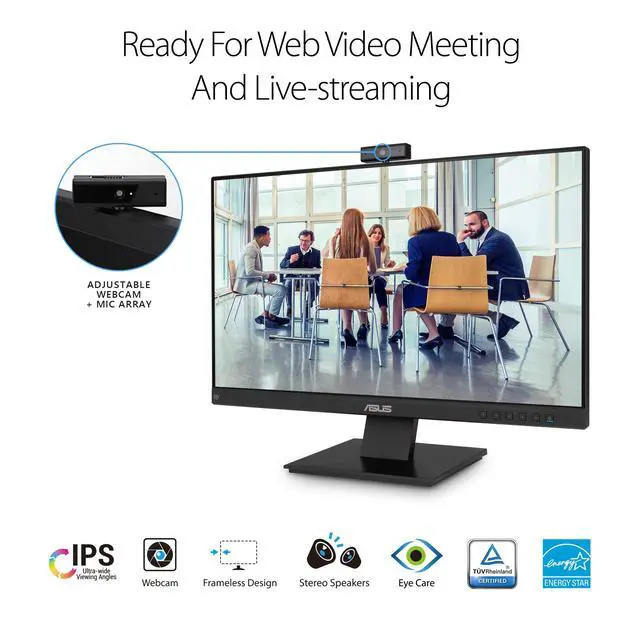 Alt view image 2 of 6 - BE24EQK 24 Business Monitor with 1080P Full HD IPS, Eye Care, DisplayPort HDMI, Frameless, Built-in Adjustable 2MP Webcam, Mic Array, Stereo Speaker, Video Conference,Black