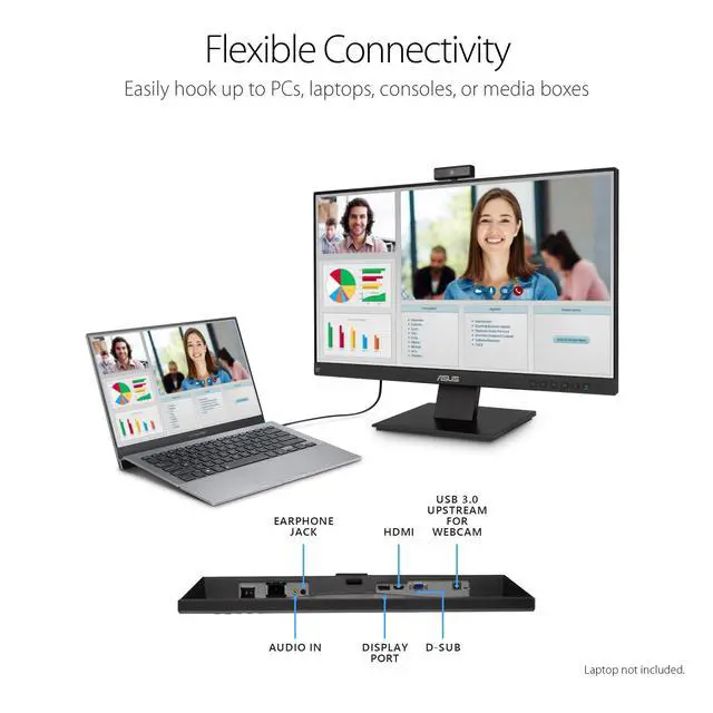 Alt view image 4 of 6 - BE24EQK 24 Business Monitor with 1080P Full HD IPS, Eye Care, DisplayPort HDMI, Frameless, Built-in Adjustable 2MP Webcam, Mic Array, Stereo Speaker, Video Conference,Black