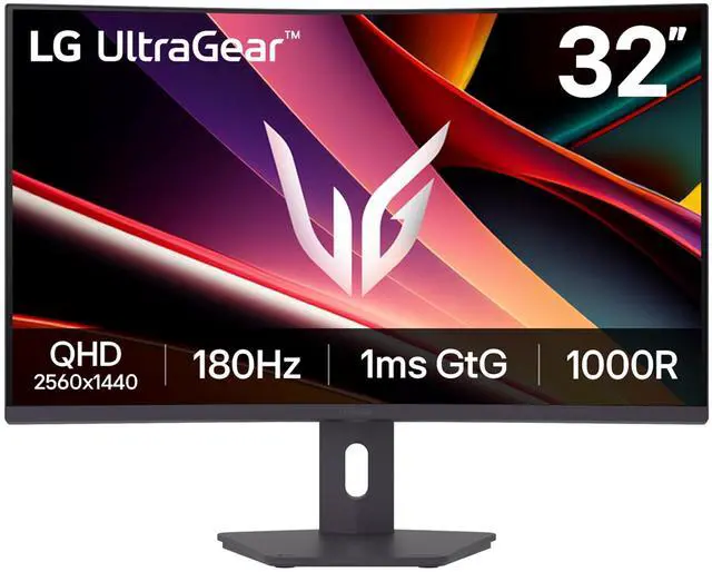 Main image of 32G600A-B 32-inch Ultragear QHD (2560 x 1440) Curved Gaming Monitor, 180Hz, 1ms, AMD FreeSync, HDMI, DisplayPort, Tilt/Height/Swivel Adjustable Stand, Black