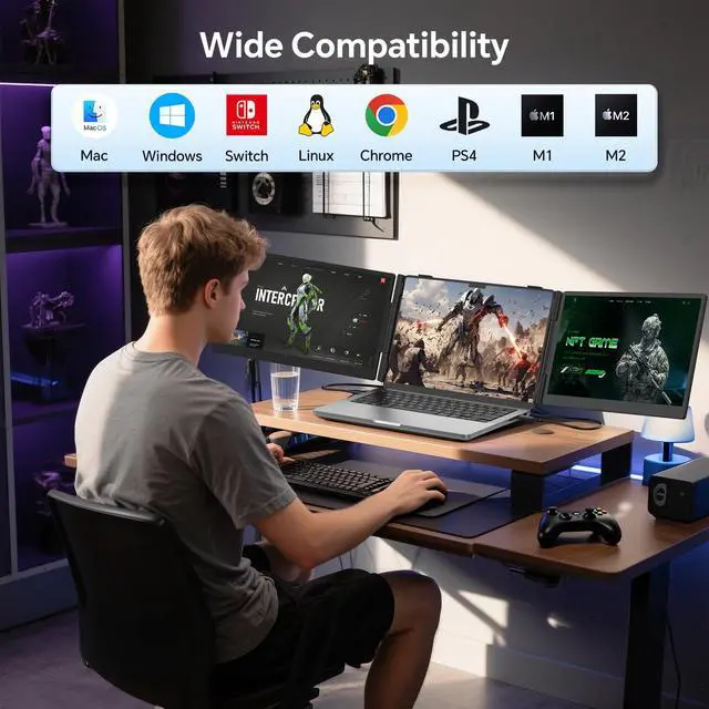 Alt view image 2 of 6 - Laptop Screen Extender, 14" Ultra-Slim Triple Portable Monitor, 1080P FHD IPS Display, USB-C/HDMI Plug & Play, Monitor Extender for 13-17.3" Laptops, Mac/Windows/Chrome