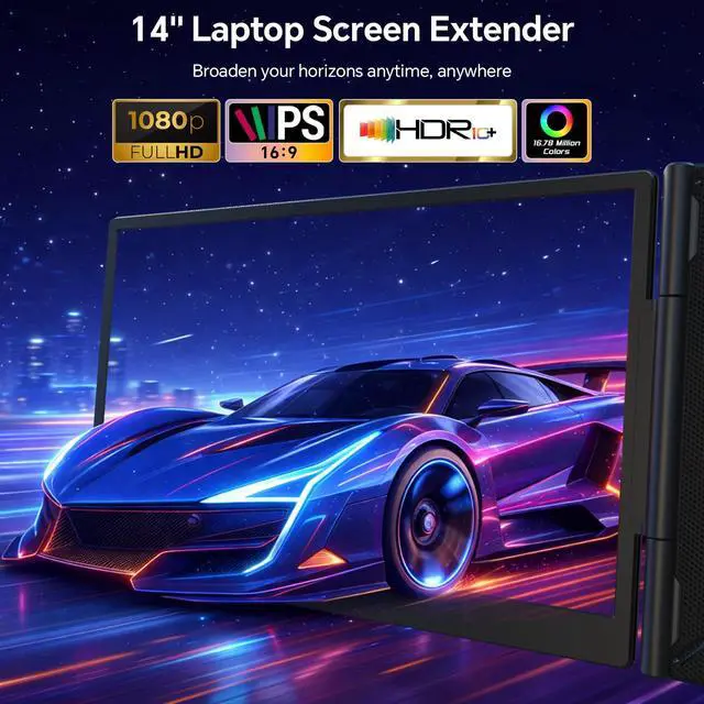 Alt view image 4 of 6 - Laptop Screen Extender, 14" Ultra-Slim Triple Portable Monitor, 1080P FHD IPS Display, USB-C/HDMI Plug & Play, Monitor Extender for 13-17.3" Laptops, Mac/Windows/Chrome