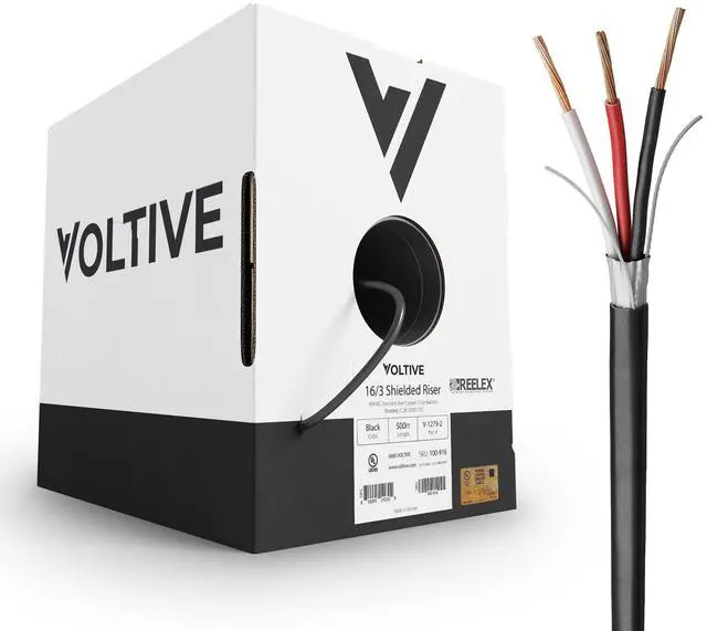 Main image of 16/3 Shielded Low Voltage Wire, Riser CL3R, Black, 500ft - 16AWG, 3 Conductors, Overall Shield, Stranded Bare Copper, UL Listed - V-1279-2