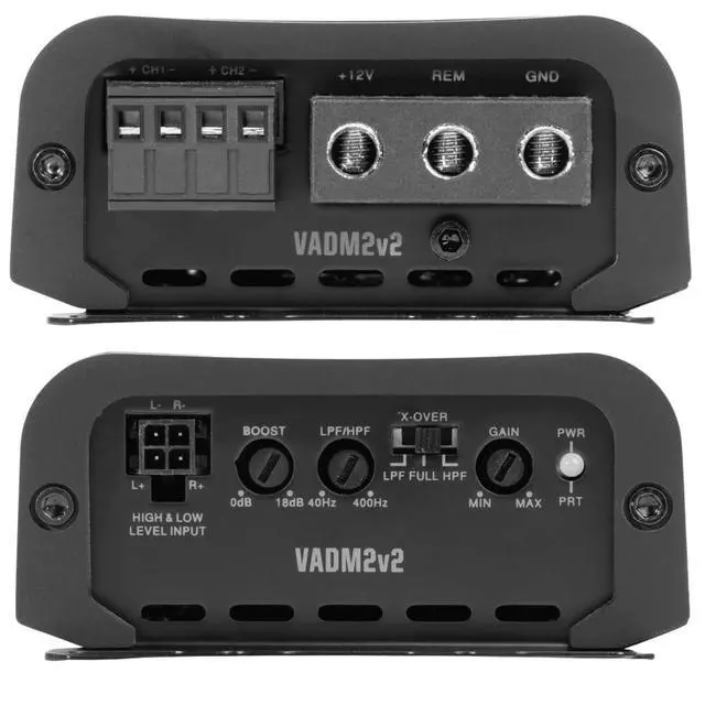 Alt view image 2 of 5 - VADM2v2 2-Channel Class D Amplifier 1200W Peak, 600W RMS, 2/4-ohm Stable, High/Low Pass X-Over, for Car/Truck/Marine/UTV/Motorcycle (VADM2 Version 2)