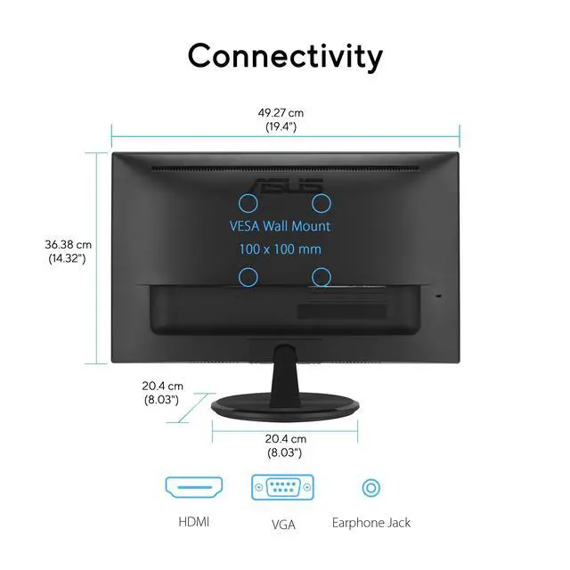 Alt view image 6 of 6 - 22 1080P Eye Care Monitor (VP227HF) - (21.45-inch viewable), Full HD, 99% sRGB, Frameless, 100Hz, Adaptive-Sync, 1ms, HDMI, Low Blue Light, Flicker Free, VESA Wall Mountable