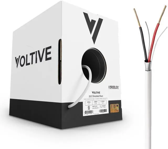 Main image of 20/2 Shielded Low Voltage Wire, Riser CL3R, White, 1000ft - 20AWG, 2 Conductors, Overall Shield, Stranded Bare Copper, UL Listed - V-1304-1