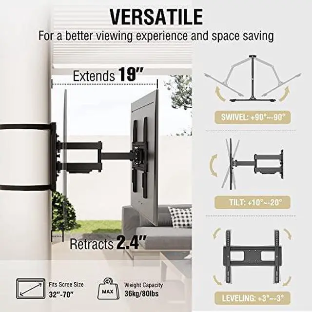 Alt view image 6 of 6 - ZeboZap 32"70" TVs | Outdoor Full Motion TV Mount Fits Pillars & Poles, No Drill Gazebo & Pergola TV Mount, VESA 400x400, Holds 80 lbs