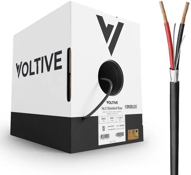 Main image of 16/2 Shielded Low Voltage Wire, Riser CL3R, Black, 500ft - 16AWG, 2 Conductors, Overall Shield, Stranded Bare Copper, UL Listed - V-1261-2