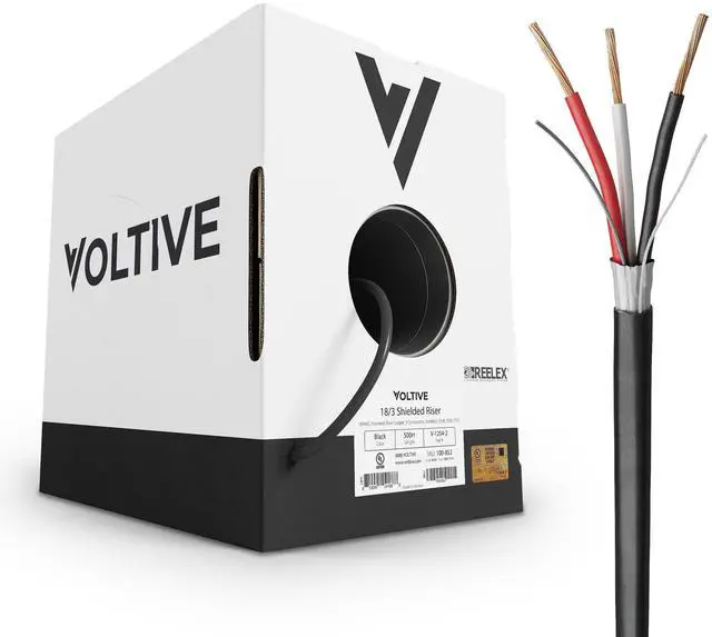Main image of 18/3 Shielded Low Voltage Wire, Riser CL3R, Black, 500ft - 18AWG, 3 Conductors, Overall Shield, Stranded Bare Copper, UL Listed - V-1254-2