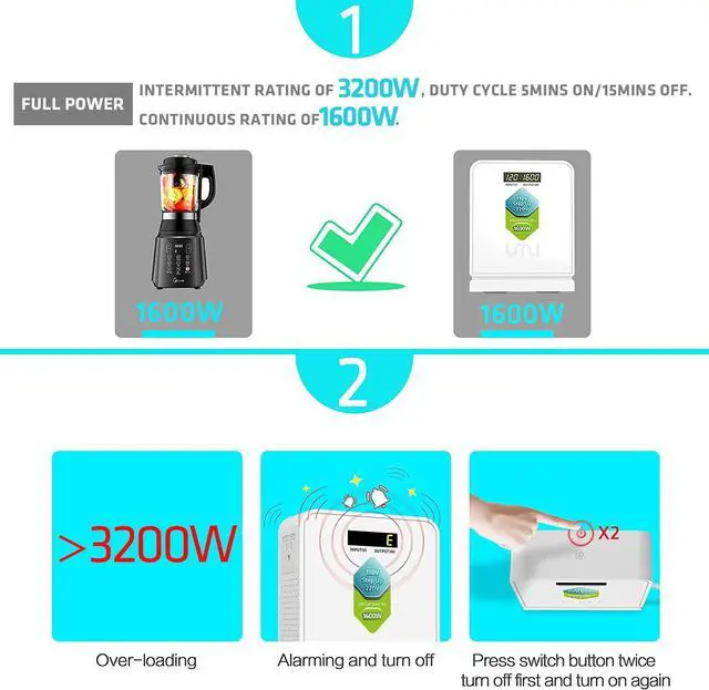Alt view image 2 of 6 - 1600W Step Up Voltage 110v to 220v Converter, Heavy Duty Power Converter 110v to 220v, Power Transformer with Auto Mode, Step Up 110v to 220v - Europe to US Voltage Converter
