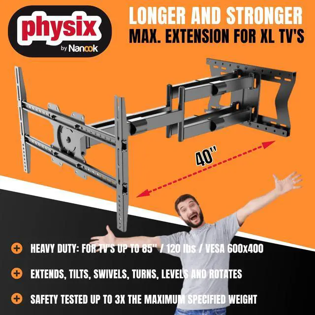 Alt view image 3 of 6 - 4100 Long Arm TV Wall Mount for 32-85 inch Screens Extra Long Extension Up to 40 Inch Heavy-Duty TV Mount Holds up to 120 lbs Full-Motion, Swivels Up to 180° Max. VESA 600x400