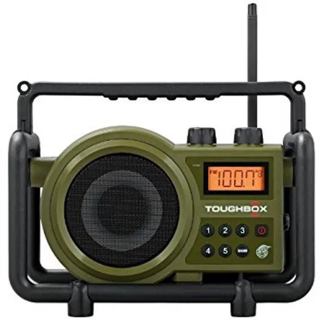Alt view image 2 of 4 - TB-100 TOUGHBOX FM/AM Aux Ultra-Rugged Digital Radio with Built-in Battery Charger, Green