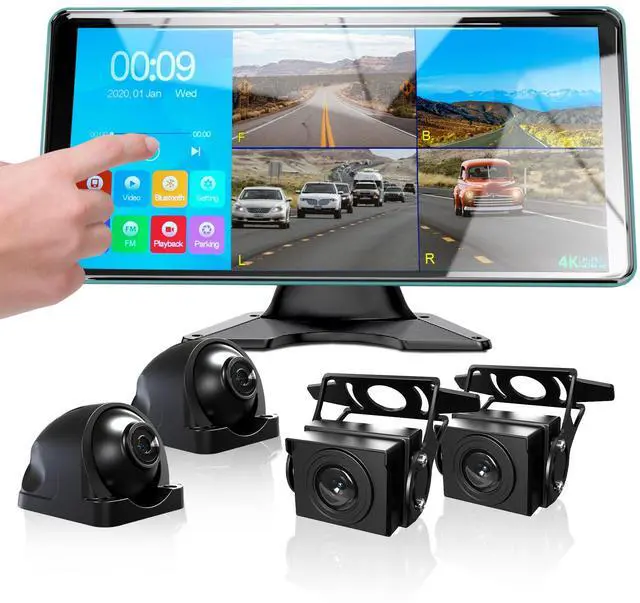 Main image of 4K Backup Camera 4 Channel 360 Dash Cam with 10.36" Quad Split Touch Screen & 4 AHD Front Rear Sides View Camera w/DVR Recording Music Video Playback Avoid Blind for RV Semi Trailer Truck Van