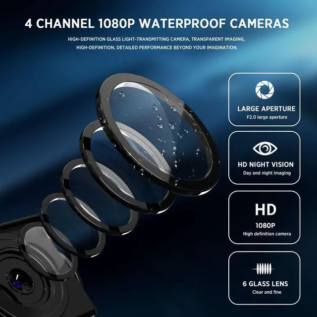 Alt view image 4 of 6 - 4K Backup Camera 4 Channel 360 Dash Cam with 10.36" Quad Split Touch Screen & 4 AHD Front Rear Sides View Camera w/DVR Recording Music Video Playback Avoid Blind for RV Semi Trailer Truck Van