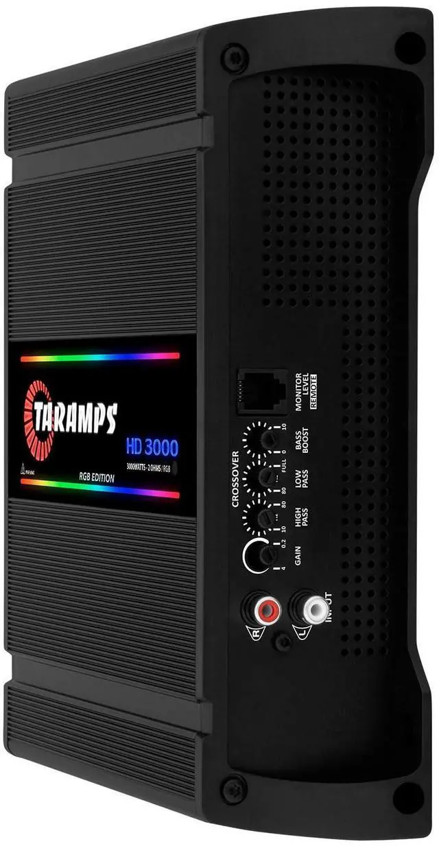 Alt view image 5 of 6 - Taramps HD 3000 2 Ohms Black RGB 1 Channel Amplifier 3000 Watts RMS Digital, 108 RGB Effects, Crossover, Low/High Pass, Bass Boost, Car Audio System, Monoblock Full Range, LED Monitor Indicator, HD 3k