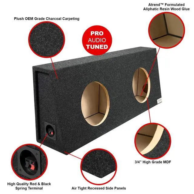Alt view image 2 of 6 - Bbox Dual 10 Inch Sealed Subwoofer Enclosure - Car Subwoofer Boxes & Enclosures - Premium Subwoofer Box Improves Audio Quality, Sound & Bass - Red & Black Spring Terminals - Charcoal