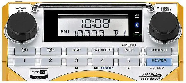 Alt view image 5 of 6 - U4 Weather Alert Radio with Bluetooth, AM/FM, Aux-in Ultra Rugged Rechargeable Digital Tuning Radio, Yellow
