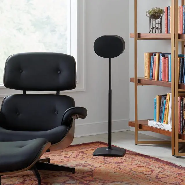 Alt view image 5 of 6 - Height Adjustable Speaker Stand for Sonos Era 300 - 17" Height Adjustment Sonos Stand Includes Carpet Spikes & Rubber Pads - Easy DIY Install Comes w/All Hardware - Black Single