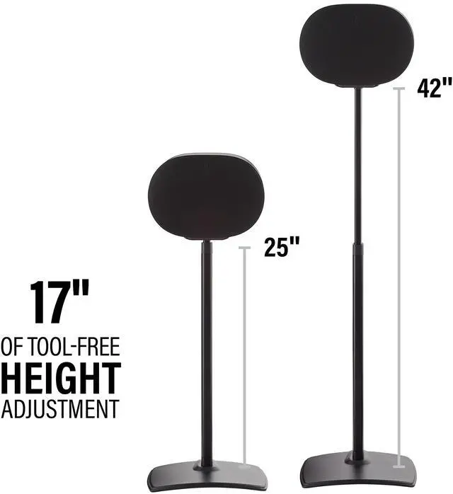 Alt view image 6 of 6 - Height Adjustable Speaker Stand for Sonos Era 300 - 17" Height Adjustment Sonos Stand Includes Carpet Spikes & Rubber Pads - Easy DIY Install Comes w/All Hardware - Black Single