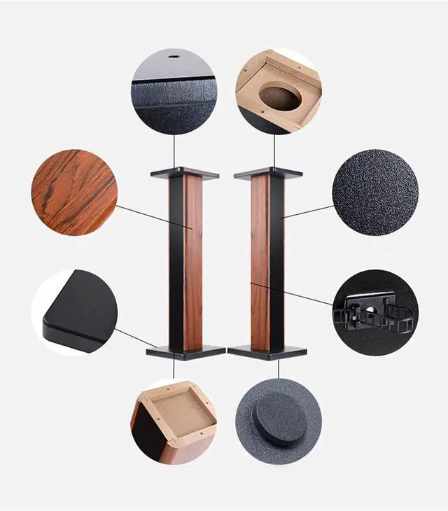 Alt view image 3 of 6 - Wood Grain Speaker Stands 36 Inch Universal Floor Speaker Stand Pair Heavy Duty Hollowed Stands for Home Theater Speakers with Sand Filling Tuning Function - Pair
