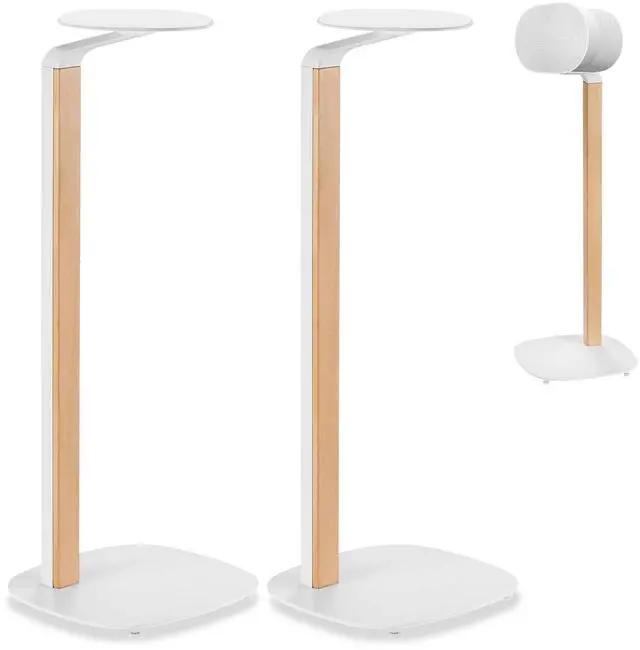 Main image of Universal Wood & Metal Speaker Stands Pair 30.75" Floor Standing for Bookshelf & Compact Speakers | 22 lb Capacity | Cable Management (White and Beech, Universal Speaker Stand)