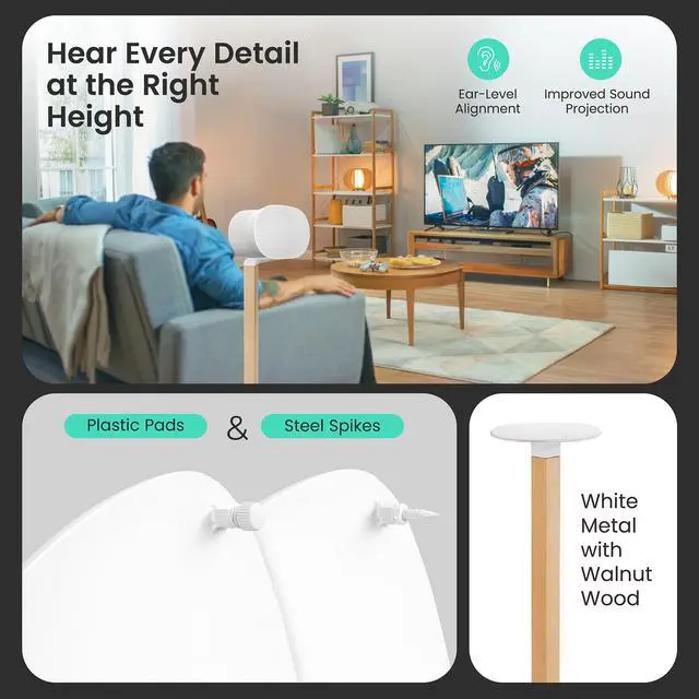 Alt view image 5 of 6 - Universal Wood & Metal Speaker Stands Pair 30.75" Floor Standing for Bookshelf & Compact Speakers | 22 lb Capacity | Cable Management (White and Beech, Universal Speaker Stand)