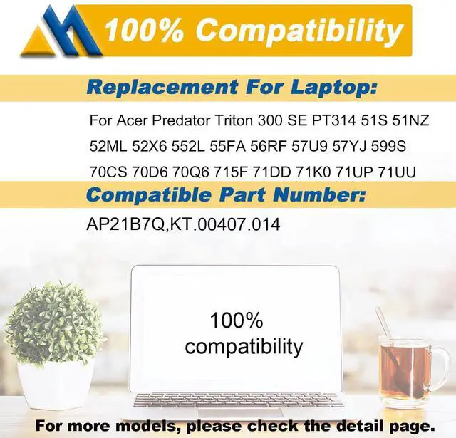 Alt view image 5 of 6 - AP21B7Q Laptop Battery Compatible with Acer Predator Triton 300 SE PT314-51S (2022) Swift Edge SFX16-61G Swift X SFX14-71G Series QKT.00407.014 15.48V 4930mAh 76Wh