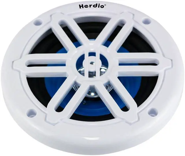Alt view image 2 of 6 - 5.25" 250W Marine Speakers - IP66 Waterproof Coaxial Audio, with Blue LED Light for Boats, ATVs, UTVs with UV Resistant Black Grille (A Pair)