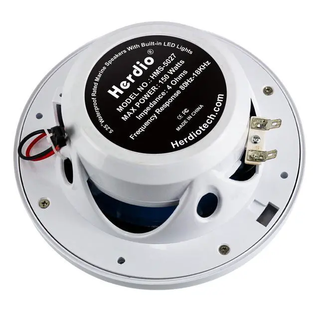 Alt view image 4 of 6 - 5.25" 250W Marine Speakers - IP66 Waterproof Coaxial Audio, with Blue LED Light for Boats, ATVs, UTVs with UV Resistant Black Grille (A Pair)