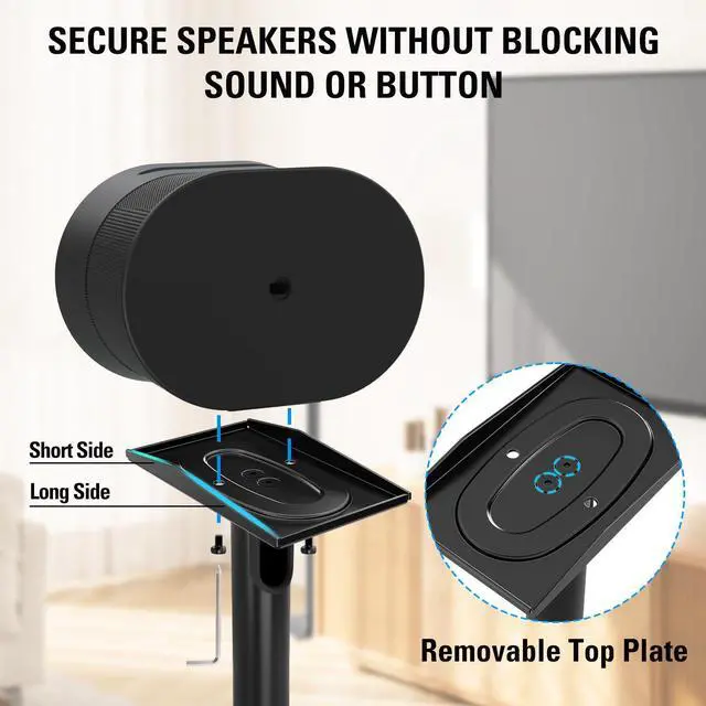 Alt view image 4 of 6 - Speaker Stands for Sonos Era 300, Height Adjustable Up to 42.4'', Set of 2 Surround Sound Speaker Stand with Cable Management for Sonos Era 300 Wireless Speaker,13.2 LBS Loading MD5416