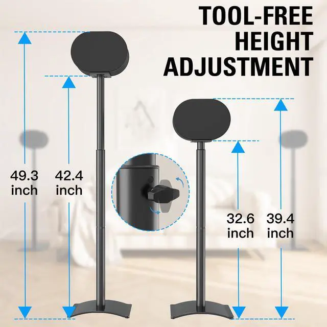 Alt view image 5 of 6 - Speaker Stands for Sonos Era 300, Height Adjustable Up to 42.4'', Set of 2 Surround Sound Speaker Stand with Cable Management for Sonos Era 300 Wireless Speaker,13.2 LBS Loading MD5416