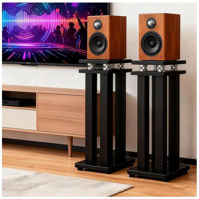 Main image of 17in Heavy Duty Speaker Stands Pair up to 110lbs, Vibration-Absorbing MDF Design Surround Sound Stand for Home Theater Studio, Holds Bookshelf & Satellite Speaker Large Speaker (Black, 17inch)