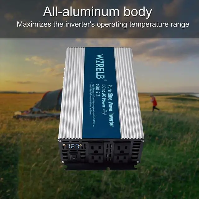 Alt view image 6 of 6 - 1800W Pure Sine Wave Inverter 12V DC to 110V 120V AC,Car Power Inverter with 4 AC Outlets, LED Display,Off-Grid Portable Power Converter for Home, RV, Truck, Camping