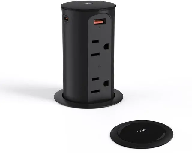 Main image of Pop up Outlet for Countertop,65W USB C Fast Charging Port,2.5-inch Hole Desktop Power Grommet,Recessed Power Strip,4 Outlets 4 USB Ports,15Amp Tamper Resistant Receptacle,ETL Listed (Black)