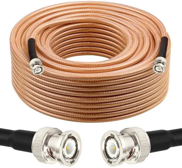 Main image of RG8X BNC Extension Cable, Low Loss BNC Male to BNC Male Coaxial Cable, 50 Ohm Flexible Coax Jumper with Dual-Layer Strain Relief for CCTV Security Camera, RF Antennas, Oscilloscope 100FT