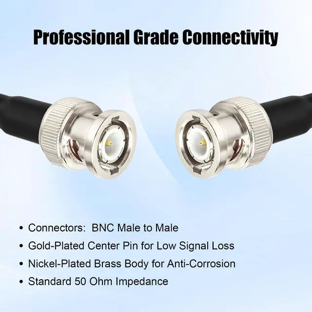 Alt view image 2 of 6 - RG8X BNC Extension Cable, Low Loss BNC Male to BNC Male Coaxial Cable, 50 Ohm Flexible Coax Jumper with Dual-Layer Strain Relief for CCTV Security Camera, RF Antennas, Oscilloscope 100FT
