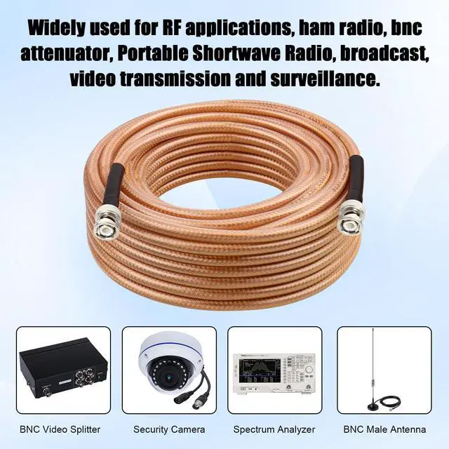 Alt view image 6 of 6 - RG8X BNC Extension Cable, Low Loss BNC Male to BNC Male Coaxial Cable, 50 Ohm Flexible Coax Jumper with Dual-Layer Strain Relief for CCTV Security Camera, RF Antennas, Oscilloscope 100FT