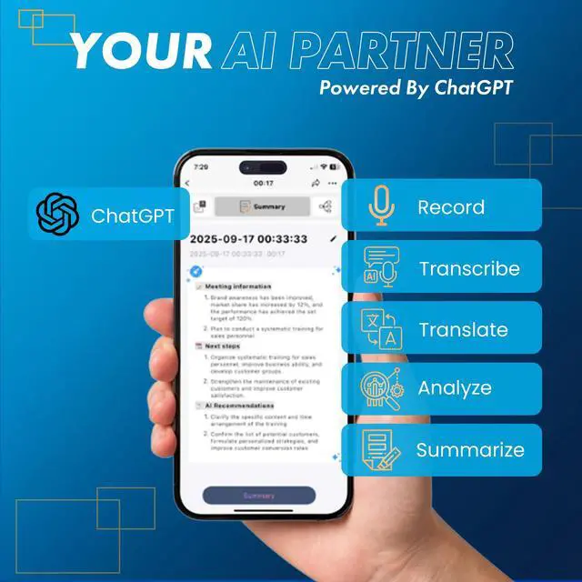 Alt view image 3 of 6 - Note AI Voice Recorder with Playback | App Control | Transcribe & Summarize & Translate with AI Technology + Noise Cancelling | Ideal for Meetings, Calls & Interviews